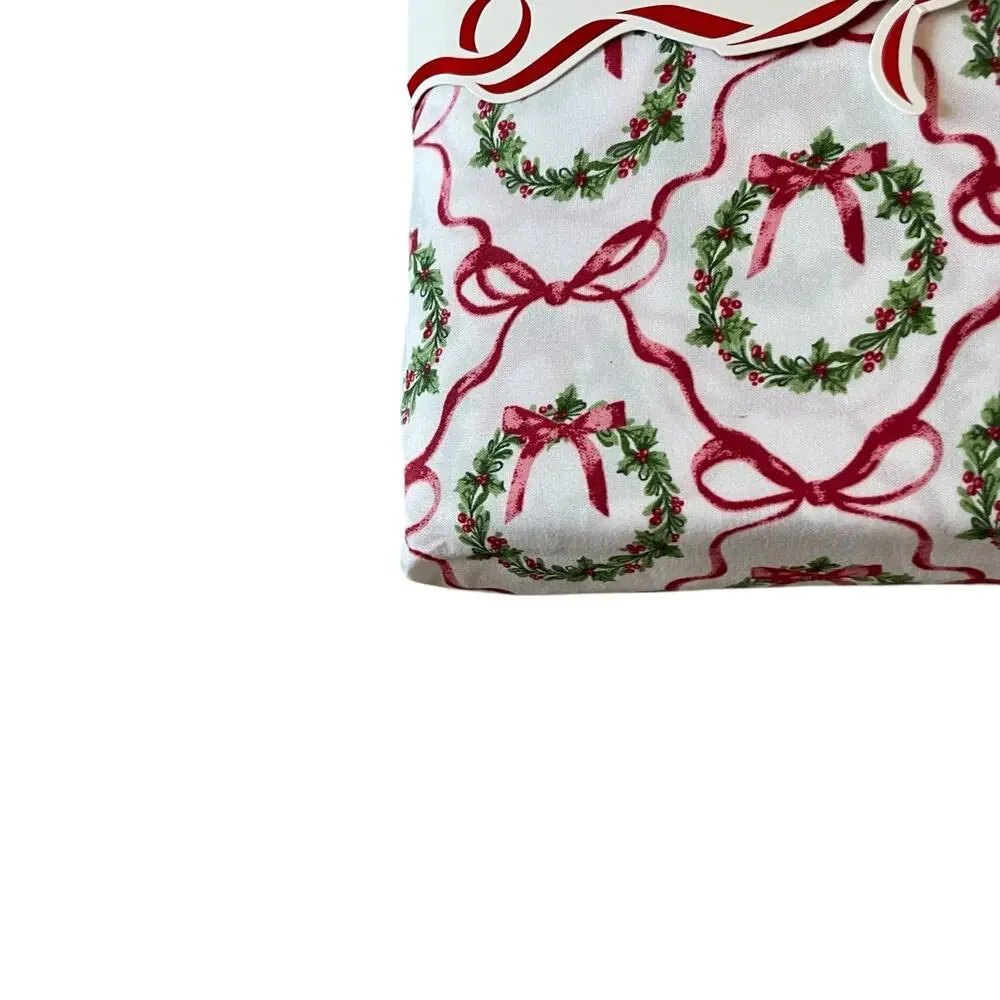 Envogue FULL 4pc Sheet Set Holiday Bows & Wreath Holiday Bedding Green Red NEW